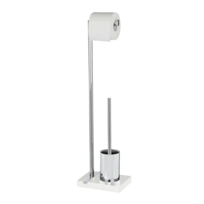 Afbeelding van Wenko Toiletrolhouder Met Borstel Noble Polyresin Wit/zilver
