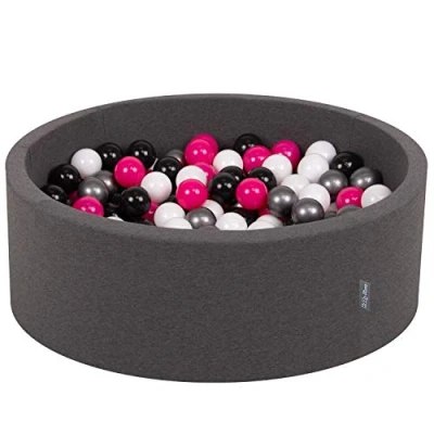 Afbeelding van KiddyMoon ballenbad 90x30cm/200 ballen ∅ 7cm met kleurrijke voor baby&#039;s kinderen rond, donkergrijs:wit/zwart/zilver/donkerroze