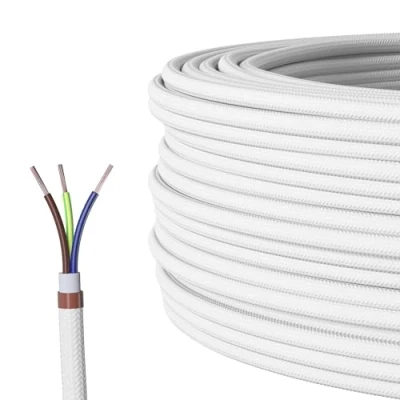Afbeelding van Textielkabel voor lamp, 3 aderige stoffen kabel (3 x 0,75 mm²), wit, 10 m