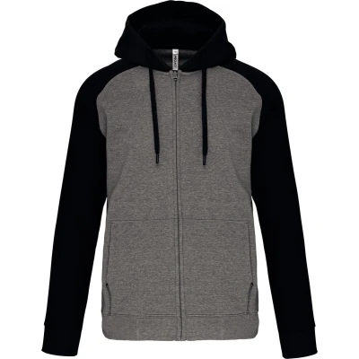 Afbeelding van PROACT Fleece met rits en tweekleurige capuchon unisex PA380 Grey Heather / Black