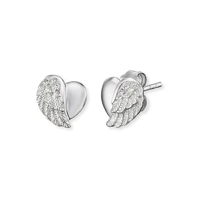 Afbeelding van Engelsrufer Oorbellen van 925 sterling zilver met hartvormige vleugels, Gerhodineerd zilver, Zirkoniumoxide