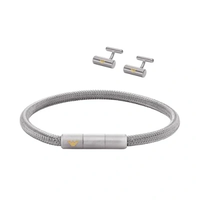 Afbeelding van Emporio Armani heren Key Basics set van armband en manchetknopen EGS3044SET in de kleur Zilver