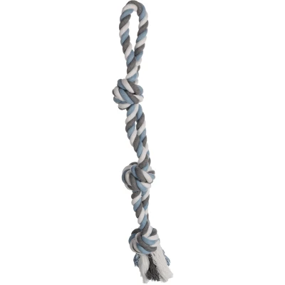 Afbeelding van Flamingo Jim Met 2 Knopen Speelgoed Honden Hs Katoen Trektuig 3 Blauw/wit/grijs 65cm 1st