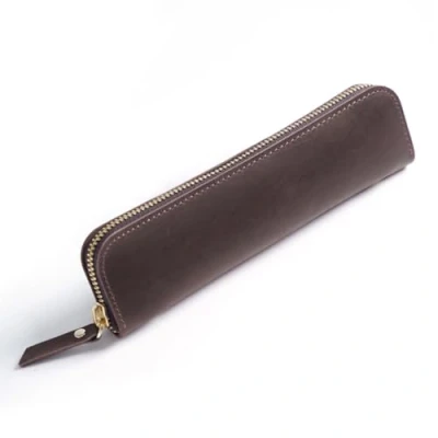Afbeelding van DONGKER Vintage leren etui met 4 pennenlussen en ritssluiting voor pen, penseel enz., Koffie, Elegant of professioneel