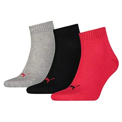 Afbeelding van Puma unisex Quarter Plain (3 pack) hoge enkelsokken zwart rood Maat: 47 49
