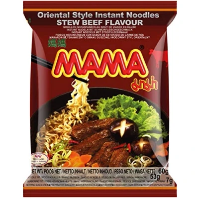 Afbeelding van MAMA instant noedels met gestoofde rundvleessmaak, noedelsoep oosterse stijl, authentieke Thaise keuken, 24 x 60 g
