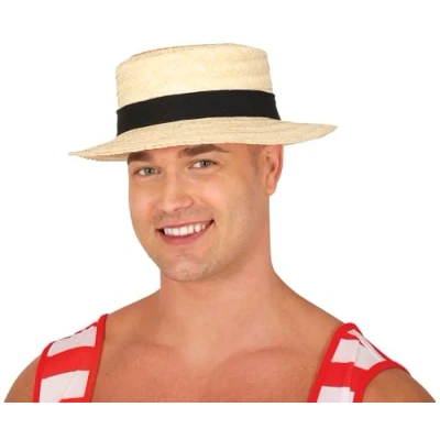 Afbeelding van Guirca Carnaval verkleed Gondoliers Lou Bandy hoed stro volwassenen Met band