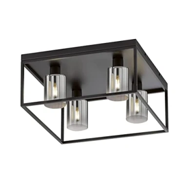 Afbeelding van Fischer &amp; Honsel Plafondlamp Iska 4x E14 max. 10 W (excl.) Zwart Zandgrond Metaal met Rookglas