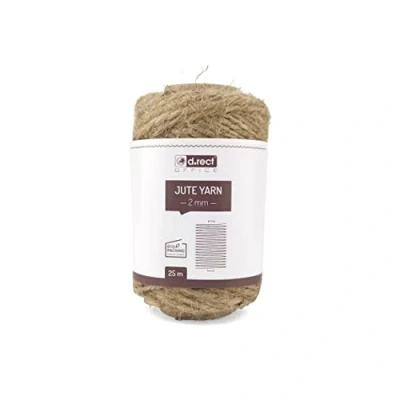 Afbeelding van D.RECT 25 m jute touw, natuurlijk, bruin, cadeaulint, knutseltouw, decoratie, 2 mm dik, verpakking, doe het zelf, handwerk, bloemisterij, decoratie 800199