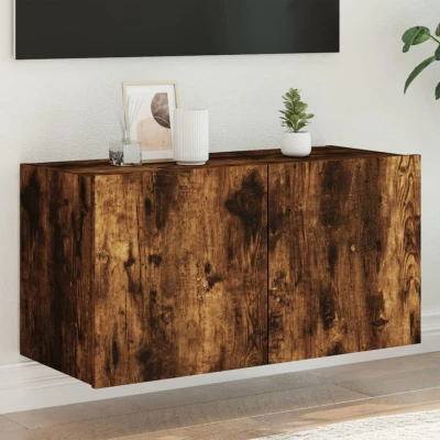 Afbeelding van Tv wandmeubel met LED verlichting 80x35x41 cm gerookt eiken