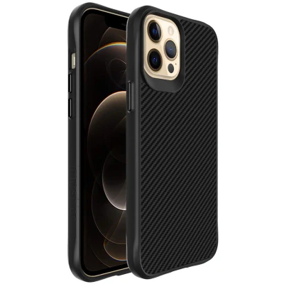 Afbeelding van iMoshion Hoesje Geschikt voor iPhone 12 Pro Max Shockproof Rugged Hybrid Carbon Case Zwart