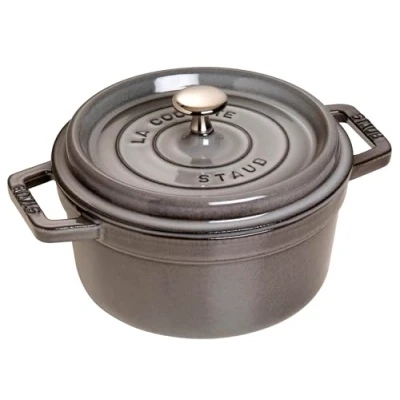 Afbeelding van STAUB Geëmailleerde gietijzeren stoofpan met deksel, voor alle warmtebronnen, inclusief inductie, 2 personen, rond, 20 cm, 2,20 l, 4,2 kg, grafietgrijs