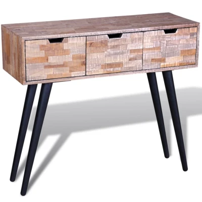 Afbeelding van Wandtafel met 3 lades gerecycled teakhout