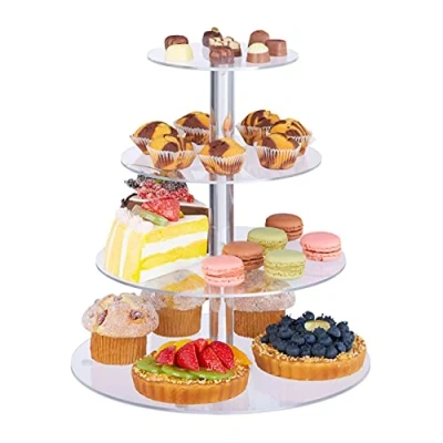 Afbeelding van Relaxdays Etagère 4 laags glas cupcakestandaard voor snacks of fruit transparant