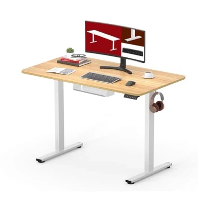 Afbeelding van SANODESK Bureau Assis Debout 100 x 60 cm avec Plateau de Table Complet, Réglable en Hauteur Électrique 4 Préréglages Mémoire, Panneau Intelligent et Crochets, Érable