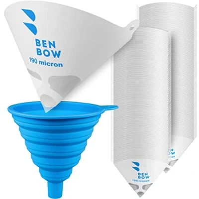 Image de BenBow Tamis à peinture 125 µ x 1000 pièces Filtre en papier jetable avec tissu nylon et entonnoir silicone pratique Pour filtrer les peintures contre impuretés