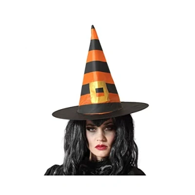 Afbeelding van Halloween heksenhoed Stripes one size zwart/oranje meisjes/dames verkleed hoeden