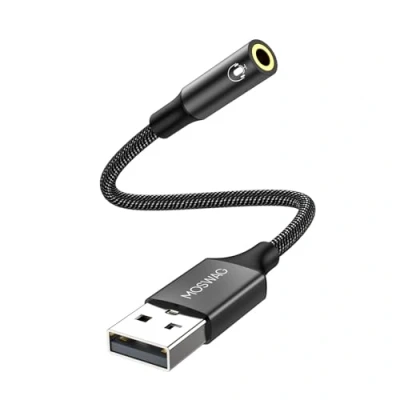 Afbeelding van MOSWAG USB naar 3,5 mm jack audio adapter, externe A stereo aux geluidskaart, compatibel met hoofdtelefoon, pc, laptop, Linux, desktop, PS4 en andere apparaten