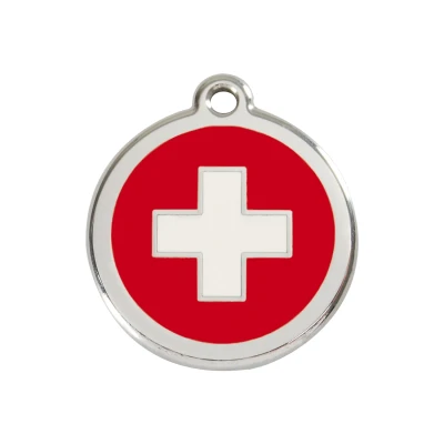 Afbeelding van Swiss Cross Red roestvrijstalen hondenpenning medium/gemiddeld dia. 3 cm RedDingo