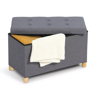 Afbeelding van Banc coffre rangement sur pied 76 cm tissu gris anthracite