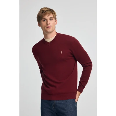 Afbeelding van Polo Club Heren Bordeauxrode Trui Van Wolmix Met V Hals En Geborduurd Rigby Go Logo Xxl