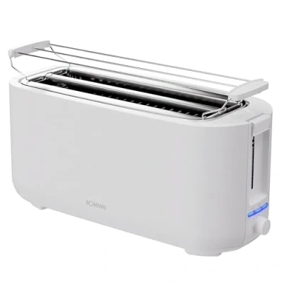 Afbeelding van Bomann, Compacte broodrooster, 2 schijven, met ontdooifunctie, verwarming, snelle uitschakeling, rolhouder 1400 W, TA6070CB, wit