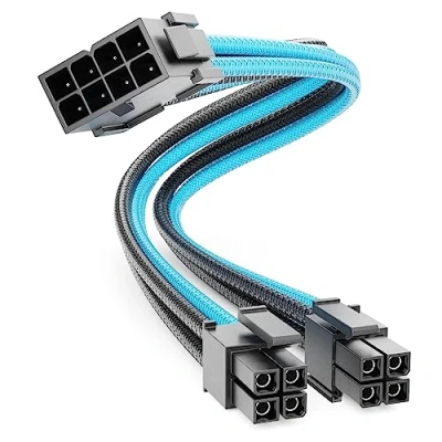 Afbeelding van deleyCON Interne stroomkabel 4 + pinnen EPS CPU voor processor 30 cm 18 AWG PSU moederbord PC computer voeding nylon mannelijke stekker op bus zwart/blauw