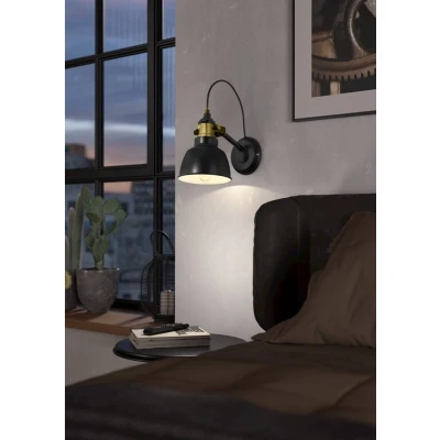 Afbeelding van EGLO Thornford wandlamp 1 lichts E27 zwart/bronskleurig