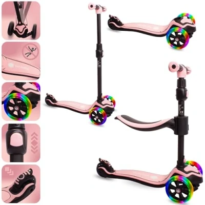 Afbeelding van Sun Baby Scooter voor kinderen met Lichtgevende Wielen van 3 jaar, Kinderstep, Driewieler, Verstelbare Hoogtes, Children&#039;s (Roze)