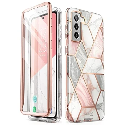 Afbeelding van Cosmo 360 hoesje met screenprotector Geschikt Voor Samsung S21 FE Marmer