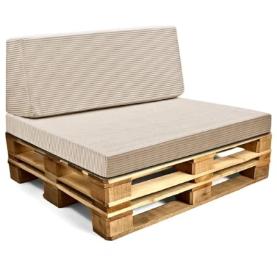 Afbeelding van Tuinpalletkussen van schuimrubber, zitting 120 x 80 cm en rugleuning 40 cm, kussen voor binnen buiten, grote kussens zitbank, balkon, bank terras, Lincoln, beige
