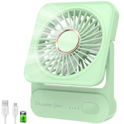 Afbeelding van USB ventilator, oplaadbaar, 2000 mAh (12 uur batterijduur), stille mini 3 snelheden, 135 graden kantelbaar, krachtig zonder trillingen, tafelventilator voor thuis/kantoor/reizen