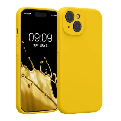 Afbeelding van kwmobile telefoonhoesje geschikt voor Apple iPhone 15 TPU backcover met siliconen coating Smartphone case in stralend geel