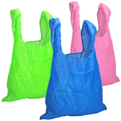 Afbeelding van COM FOUR® 3 x opvouwbare boodschappentas in verschillende kleuren van nylon, herbruikbare draagtas (03 stuks blauw. groen. roze)