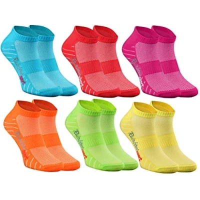 Afbeelding van Rainbow Socks Dames en heren, kort, kleurrijk, 6 paar, x turquoise rood fuchsia oranje groen geel