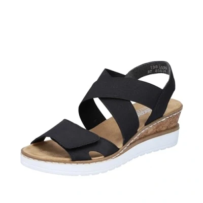 Afbeelding van Rieker Sandalen met sleehak black, Dames, Maat: 40, Black Hoogwaardig imitatieleer