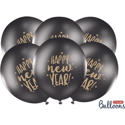 Afbeelding van Partydeco Ballonnen Happy New Year 50 stuks black/gold