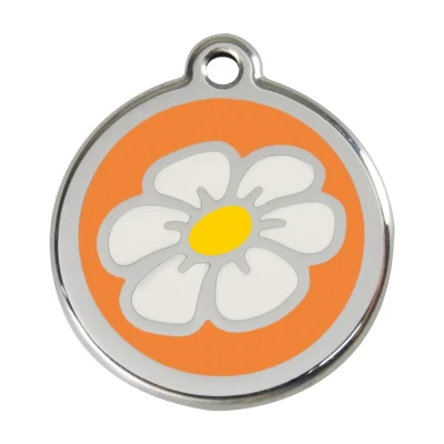 Afbeelding van Daisy Flower Orange roestvrijstalen hondenpenning large/groot dia. 3,8 cm RedDingo