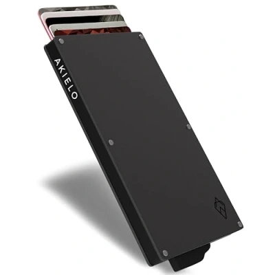 Afbeelding van AKIELO Portemonnee, kaarthouder van leer met RFID blokkering, compacte herenportemonnee (Alpha collectie), 03 stuks. Titanium editie, Minimalistisch