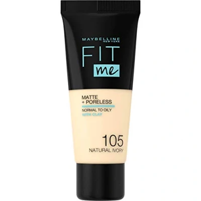 Afbeelding van Maybelline New York Fit Me Matte &amp; Poreless Fluid Foundation normale tot vette huid kleur: 105 Natuurlijk ivoor 30 ml