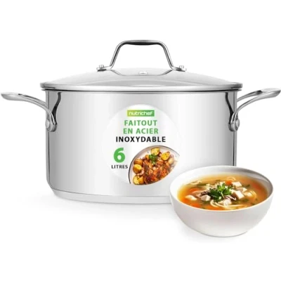 Afbeelding van NutriChef NCSP6 Roestvrijstalen bewaardoos, 18/8 voedselveilig roestvrij staal, zware inductie, opbergpot, simmerpot, soup pot met zee through afneembaar deksel