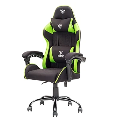 Afbeelding van ITEK RHOMBUS FF10 Gaming ergon stoel, groen, verstelbare rugleuning, hoofdsteunkussen, lendensteun, comfort en design, ideaal als bureaustoel, studeerstoel of gamerstoel