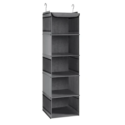 Afbeelding van Hangende kledingkast ,5 vakken camping organizer, met ijzeren frame, opbergsysteem, grijs