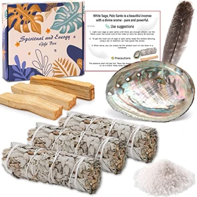 Afbeelding van VIPNAJI Witte salie, 12 cm salie stokjes en Palo Santo stokken, natuurlijke wierook branden anti stress meditatie, om te branden, zuivering