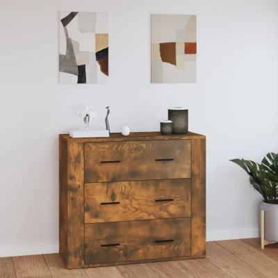 Afbeelding van Dressoir 80x33x70 cm bewerkt hout gerookt eikenkleurig