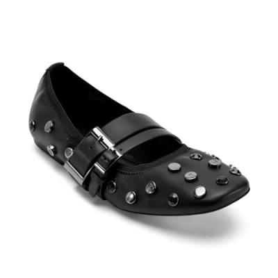 Afbeelding van DKNY Davey FLAT Ballerina&#039;s met enkelbandjes, Dames, Maat: 37, Black Leer