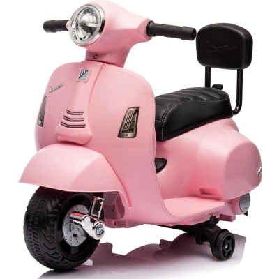 Afbeelding van Vespa Elektrische motorfiets voor kinderen met claxon, gaspedaal, verlichting, zijwielen (roze rugleuning)