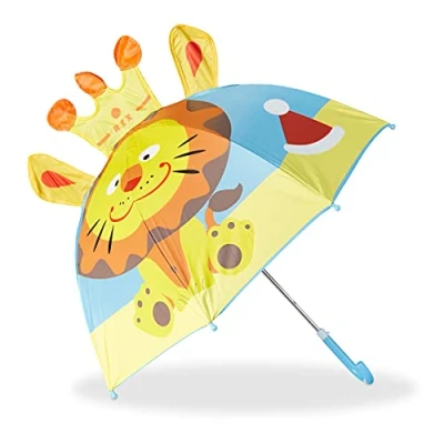 Afbeelding van Relaxdays paraplu kind dieren kinderparaplu meisje en jongen regenscherm kids Leeuw