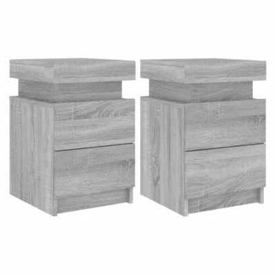 Afbeelding van Nachtkastjes met LED 2 st 35x39x55 cm grijs sonoma eikenkleurig