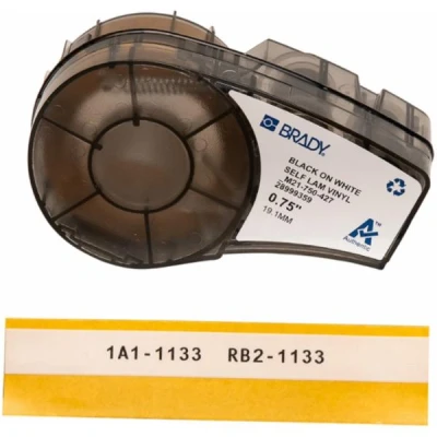 Afbeelding van Brady M21 750 427 tape vinyl zwart op wit 19,1 mm x 4,27 m (compatible)